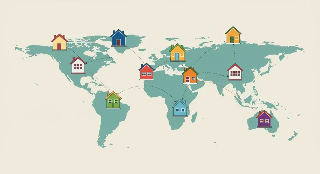 Pareja revisando perfil de intercambio de casas en laptop