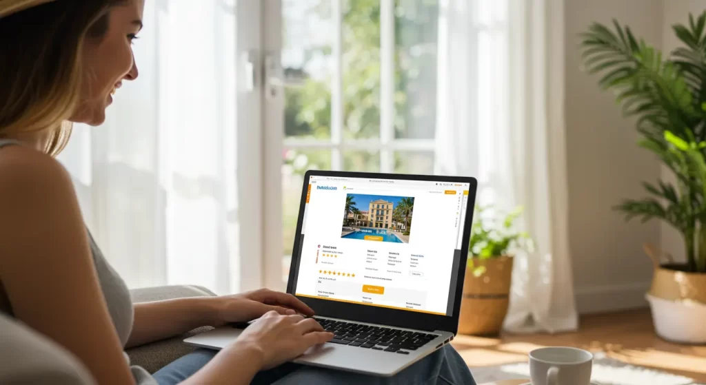 Blogger mostrando cómo insertar enlaces de afiliado de Booking.