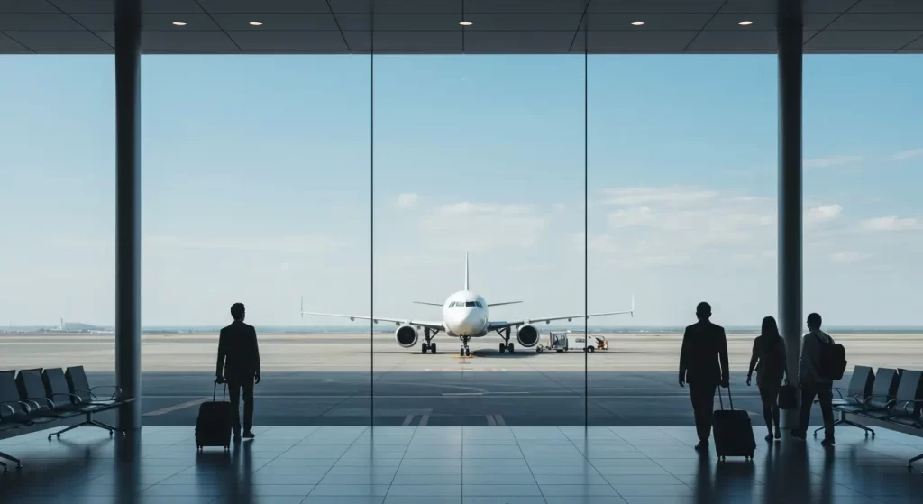 Pasajero esperando en sala de embarque durante una escala