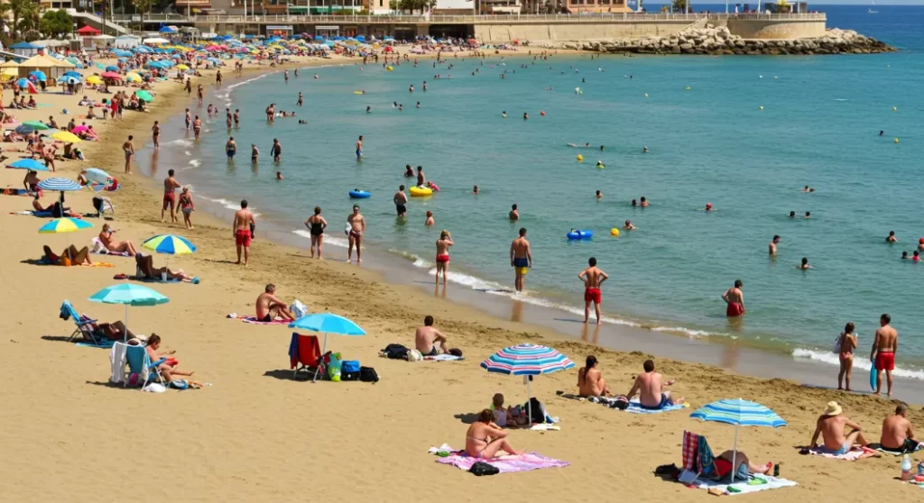 Turistas en la playa de Valencia disfrutando del sol y el mar