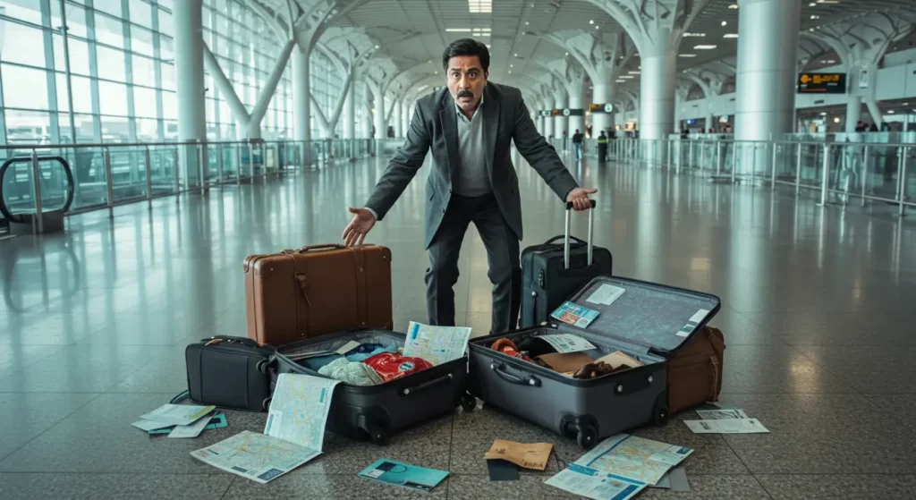Turista viendo el clima en su smartphone