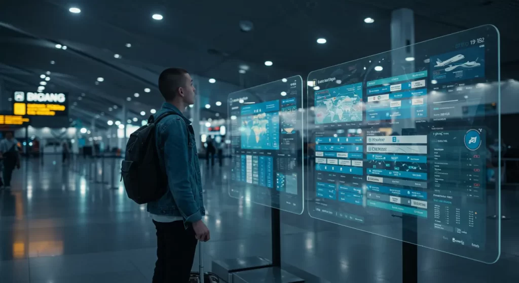 Persona navegando comparadores de vuelos desde su móvil