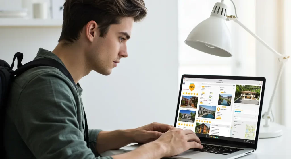 Habitación compartida en un hostel con mochileros