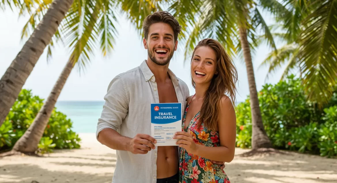 Hombre revisando documento de póliza antes de viajar