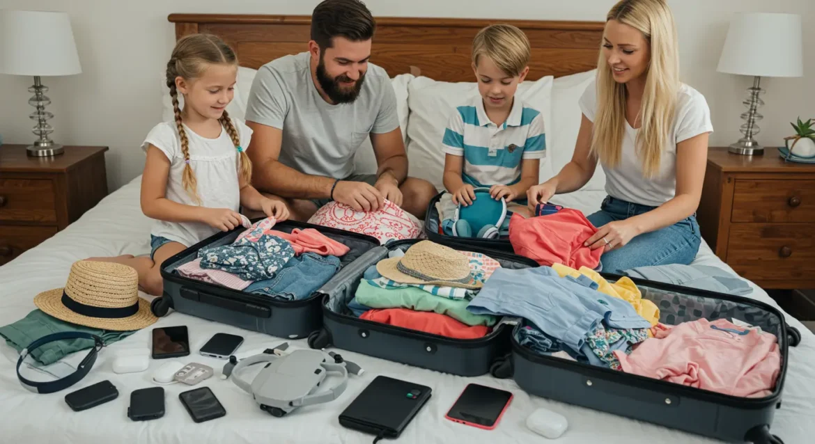 Ropa ligera y chaqueta doblada en maleta.
