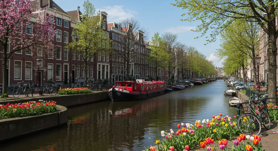 Canal de Ámsterdam con casas típicas