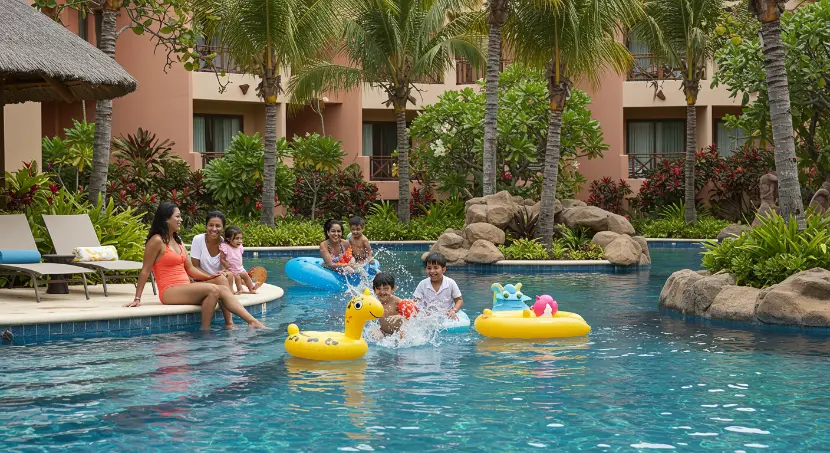 Hotel con parque acuático para niños.