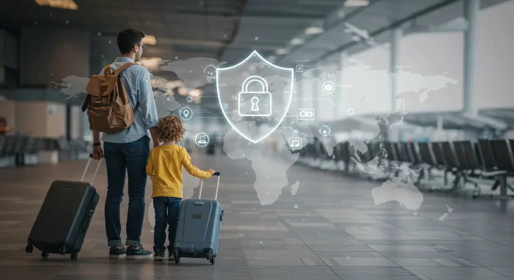 Consejos para elegir el seguro de viaje adecuado con ícono de seguridad